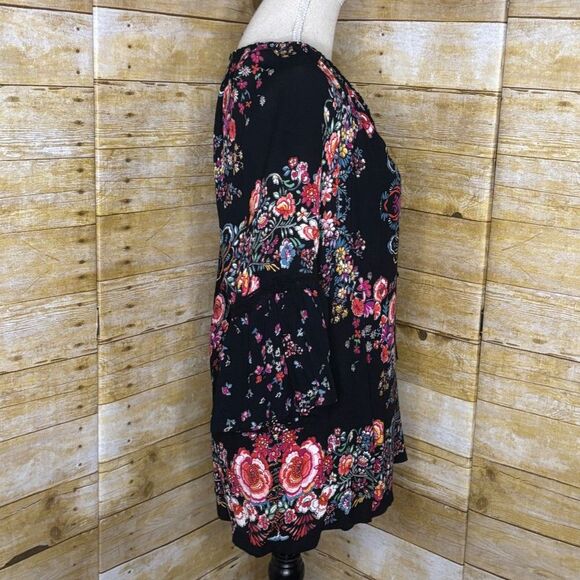BILA BOUTIQUE FLORAL BELL SLEEVE FLOWY SOFT CRINKLE VINTAGE INSPIRED BLOUSE XL - Picture 2 of 3